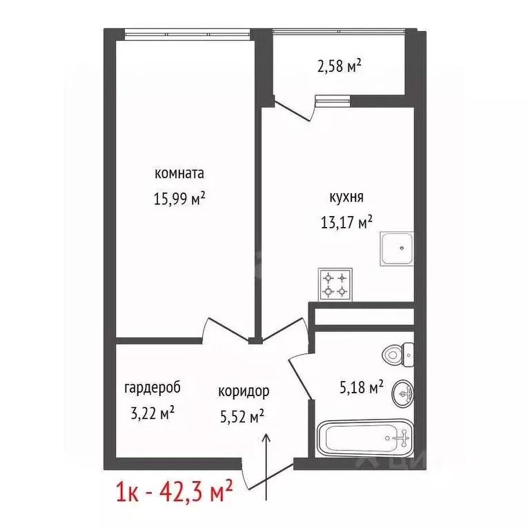 1-к кв. Свердловская область, Екатеринбург пер. Широкий, 6 (42.3 м) - Фото 2