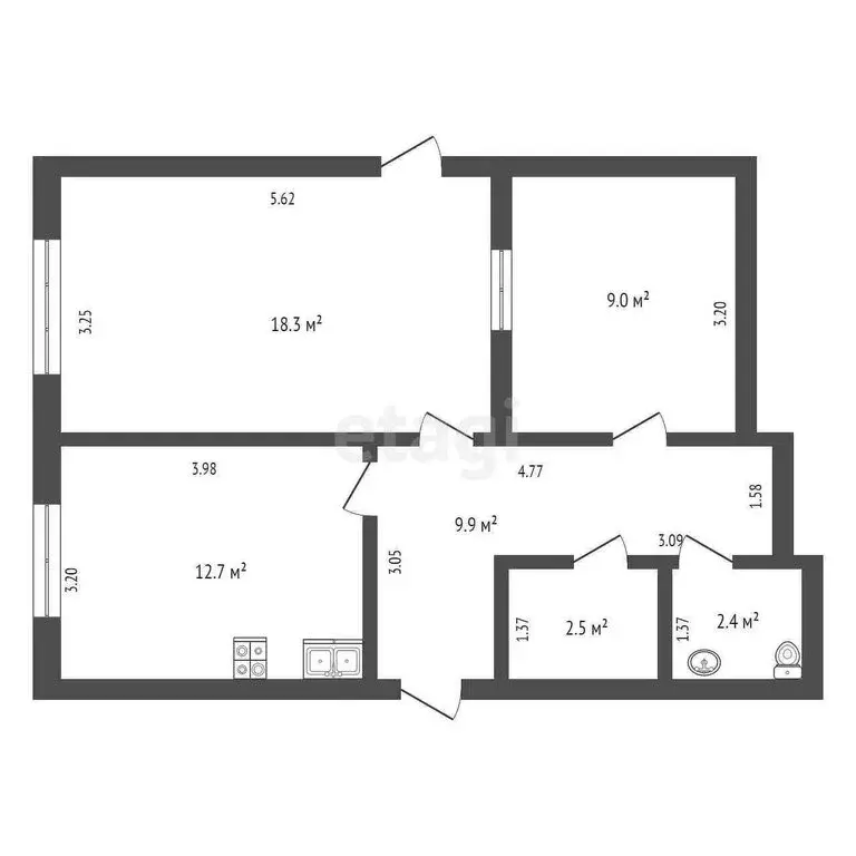 2-комнатная квартира: Адлер, улица Голубые Дали, 38 (55 м) - Фото 0
