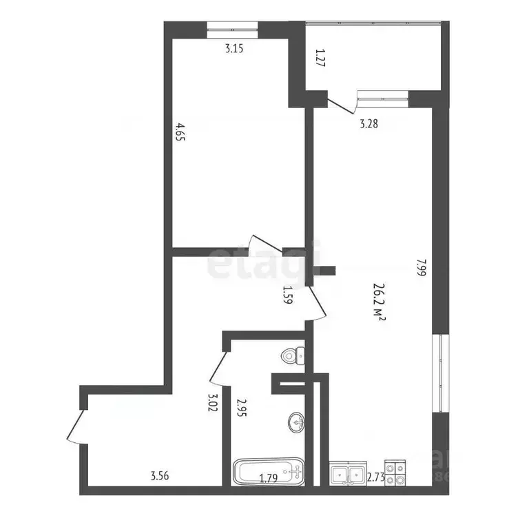 2-к кв. Калужская область, Калуга ул. Комфортная, 19 (58.6 м) - Фото 2