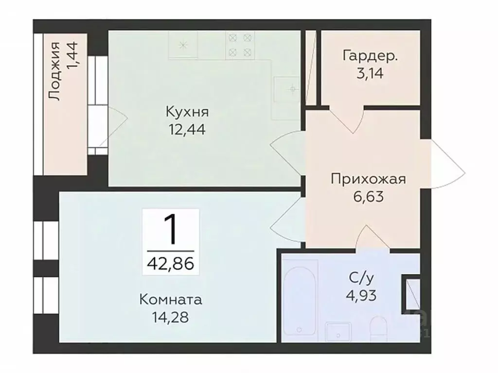 1-к кв. Воронежская область, Воронеж ул. Матросова (42.86 м) - Фото 0
