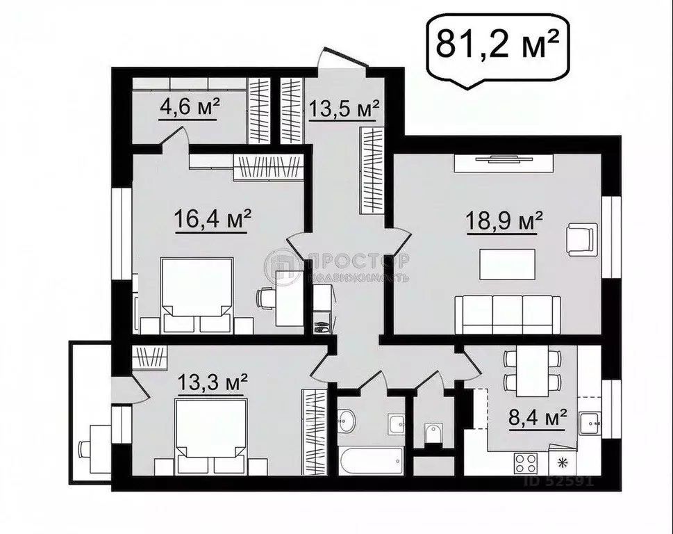 3-к кв. Москва Лермонтовский просп., 12 (81.2 м) - Фото 2