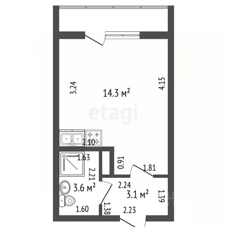 Студия Санкт-Петербург ул. Чирикова, 5 (26.0 м) - Фото 2
