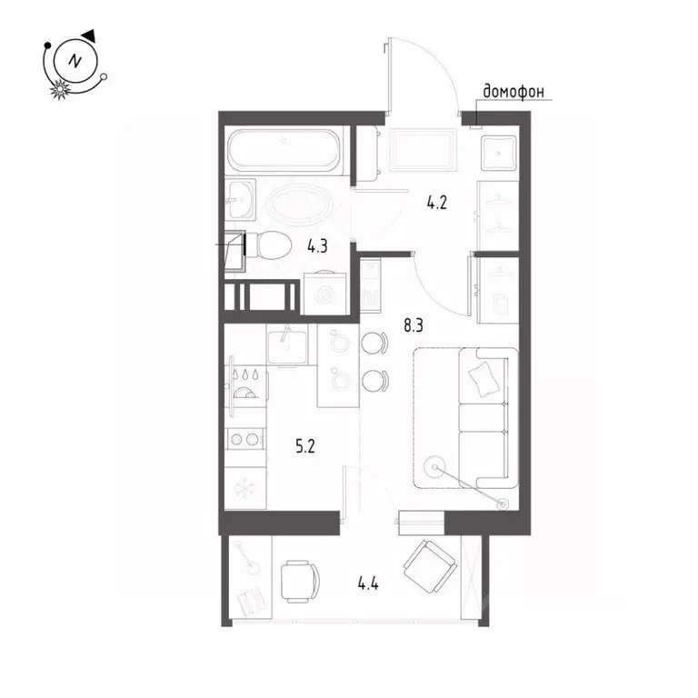 Квартира, студия, 23.2 м - Фото 2