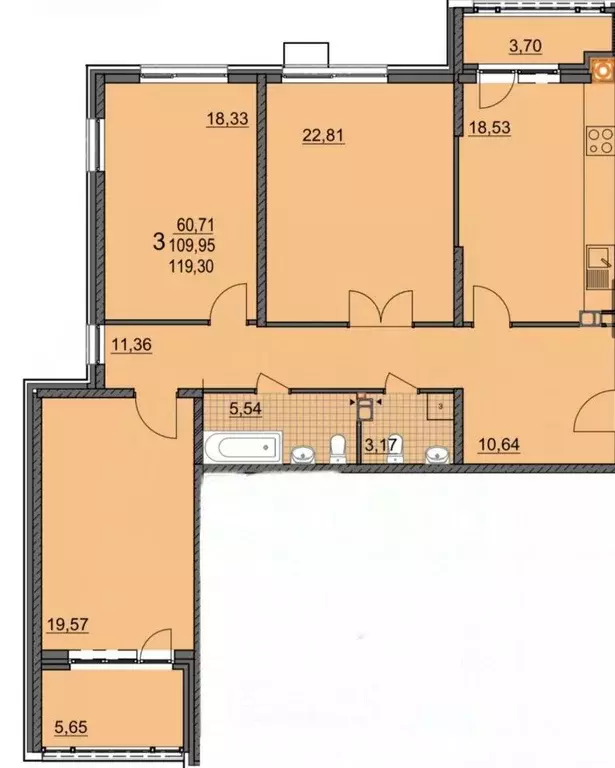 3-к кв. Курская область, Курск ул. Володарского, 50к1 (119.0 м) - Фото 1