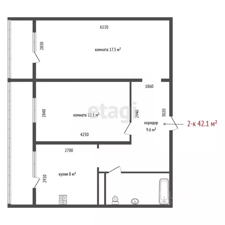2-к кв. Свердловская область, Екатеринбург ул. Народной Воли, 113 ... - Фото 2