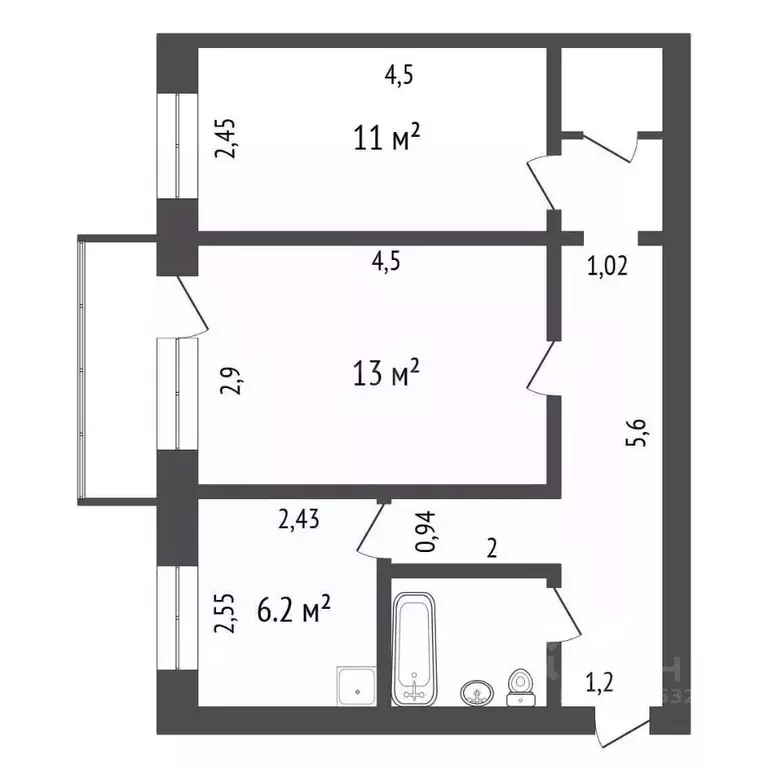 2-к кв. Красноярский край, Красноярск ул. Академика Вавилова, 47 (44.2 ... - Фото 2