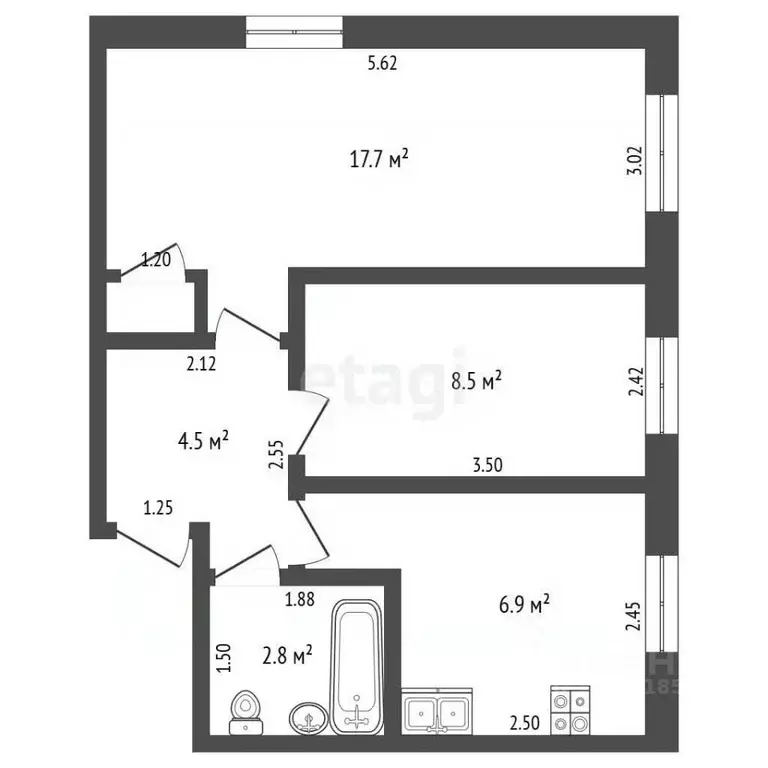 2-к кв. Самарская область, Самара ул. Мичурина, 122 (41.2 м) - Фото 2