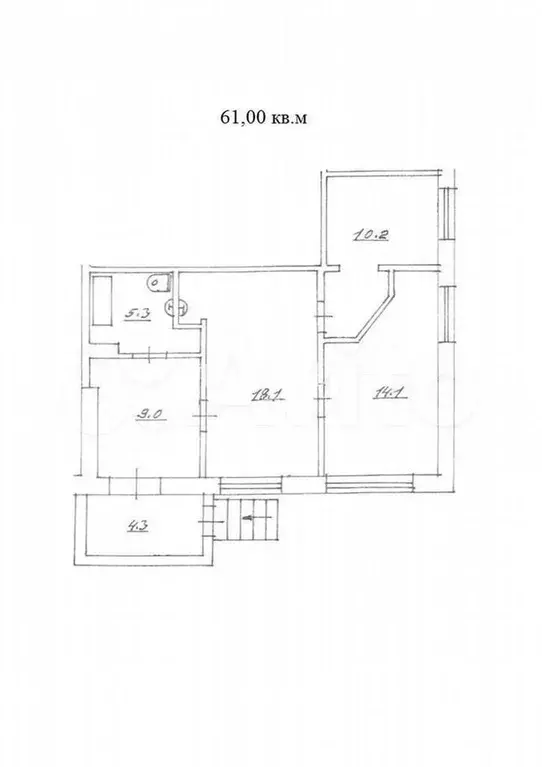 3-к. квартира, 56,7 м, 1/9 эт. - Фото 0