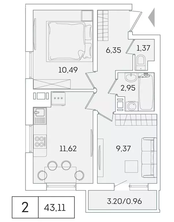 2-комнатная квартира: Мурино, Графская улица, 6к3 (42.3 м) - Фото 0