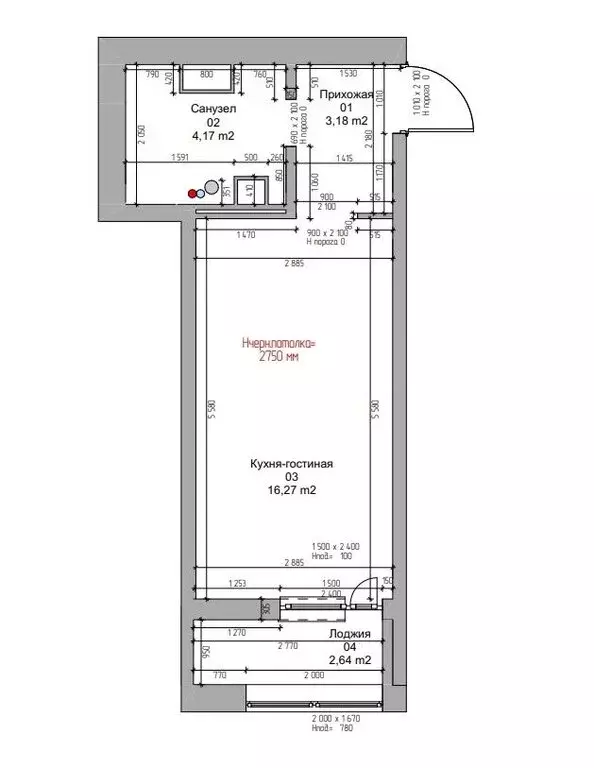 Квартира-студия: Санкт-Петербург, проспект Маршала Блюхера, 3к3 (23.7 ... - Фото 1