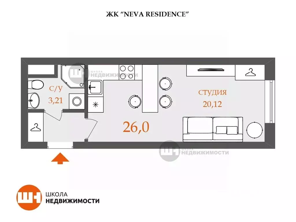 Студия Санкт-Петербург Ремесленная ул., 15 (26.0 м) - Фото 0