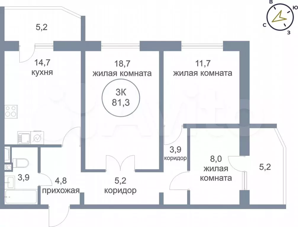 3-к. квартира, 81,3 м, 20/25 эт. - Фото 0