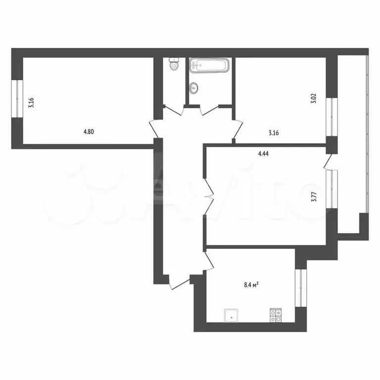 3-к. квартира, 64,6 м, 5/9 эт. - Фото 0
