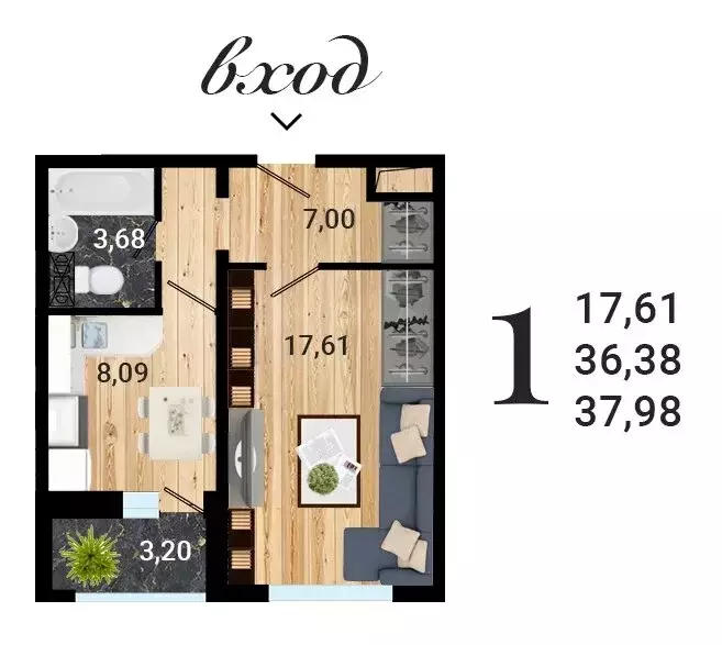 1-комнатная квартира: Воронеж, улица МОПРа, 3 (37.98 м) - Фото 0