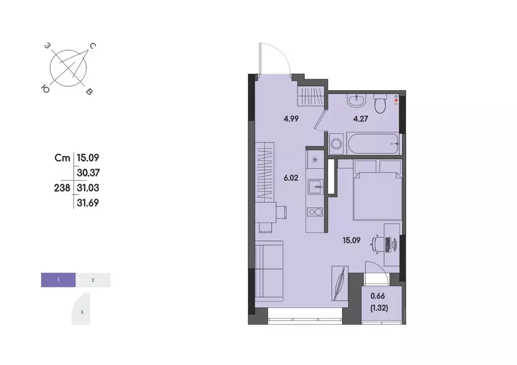 1-к кв. Удмуртия, Ижевск ул. Джамбула, 83 (31.03 м) - Фото 1