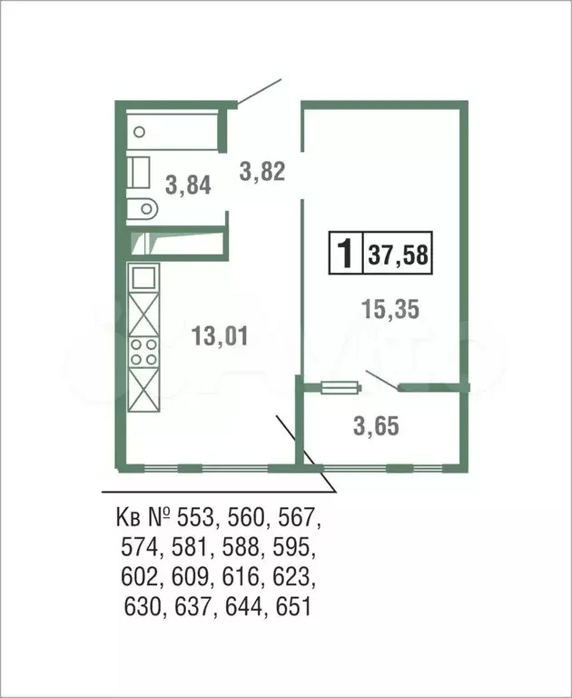 1-к. квартира, 37,6м, 1/18эт. - Фото 0