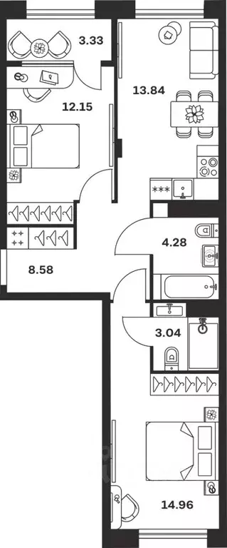 2-к кв. Тульская область, Тула Баташи Парк жилой комплекс (60.18 м) - Фото 1