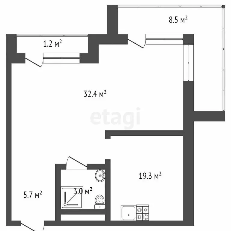 1-комнатная квартира: Тюмень, улица Газовиков, 34 (41 м) - Фото 1