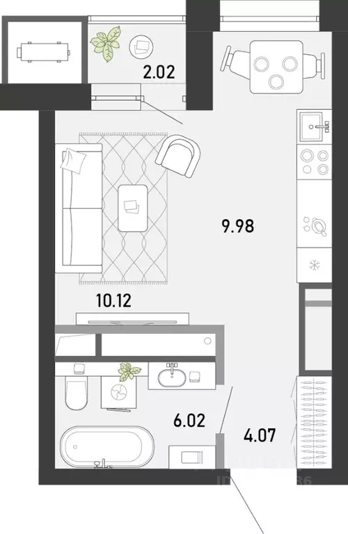 Студия Тульская область, Тула Премьер Парк жилой комплекс (32.21 м) - Фото 1