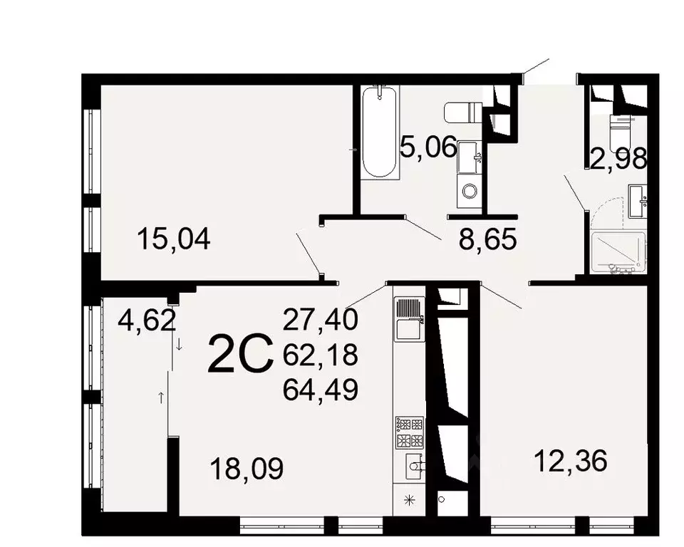 2-к кв. Рязанская область, Рязань Льговская ул., 8 (62.18 м) - Фото 0