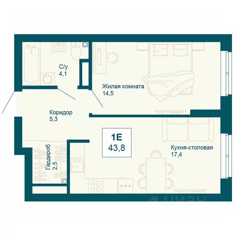 1-к кв. Свердловская область, Екатеринбург ул. 8 Марта, 197 (43.8 м) - Фото 0