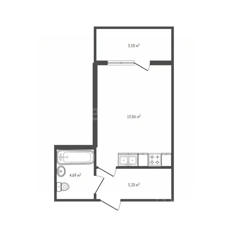 Студия Брянская область, Брянск ул. Счастливая, 3 (32.52 м) - Фото 1