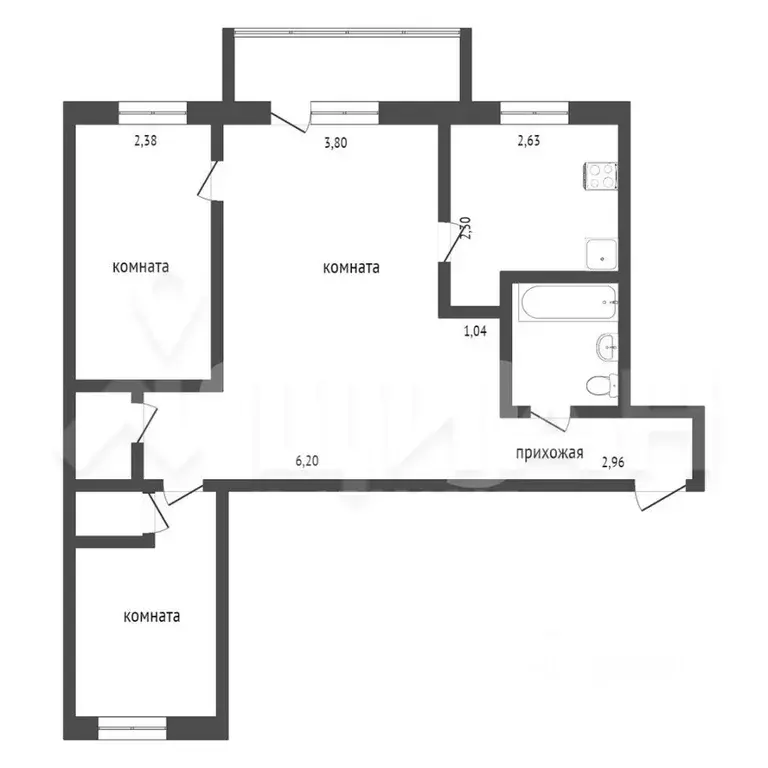 3-к кв. Башкортостан, Белебей ул. Ленина, 1А (59.1 м) - Фото 1