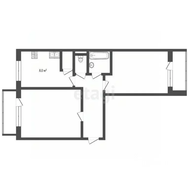 2-к кв. Архангельская область, Вычегодский рп ул. Фурманова, 12 (48.3 ... - Фото 2