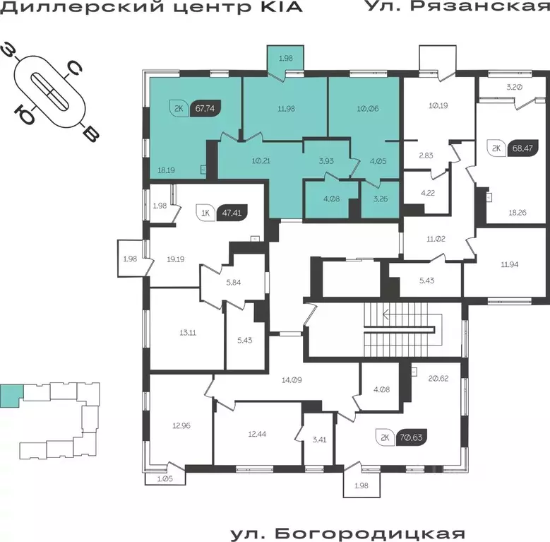 2-к кв. Тульская область, Тула ул. Богородицкая, 8В (67.74 м) - Фото 1