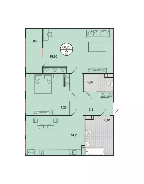 2-к кв. Ставропольский край, Ставрополь № 15 мкр,  (66.2 м) - Фото 0