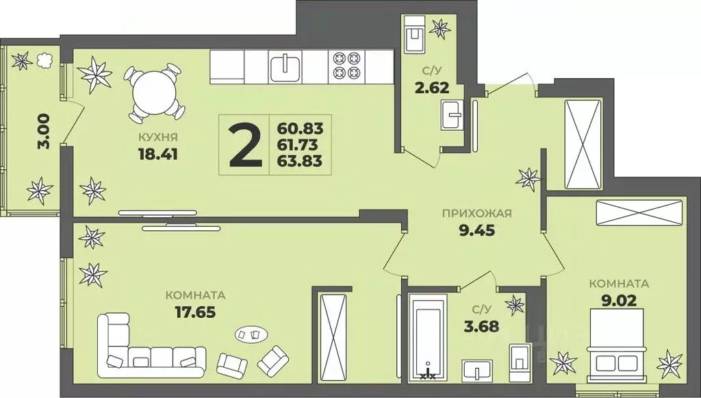 2-к кв. Калининградская область, Калининград ул. Генерала Толстикова, ... - Фото 1