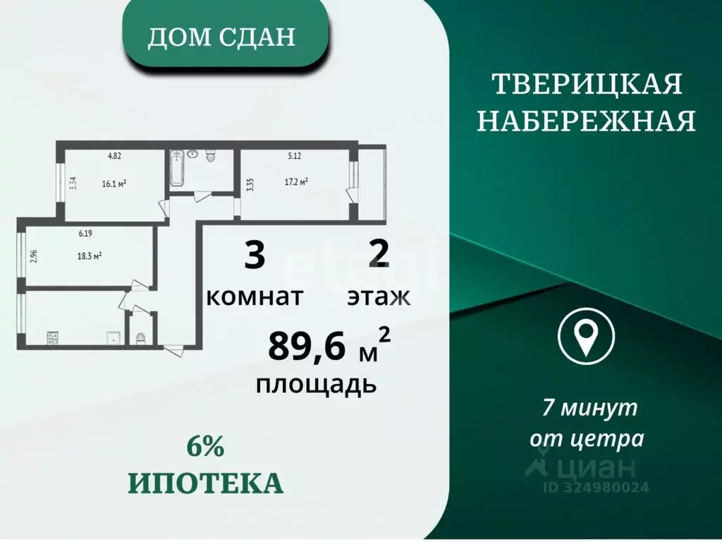 3-к кв. Ярославская область, Ярославль Тверицкая наб., 58Ак2 (89.6 м) - Фото 1