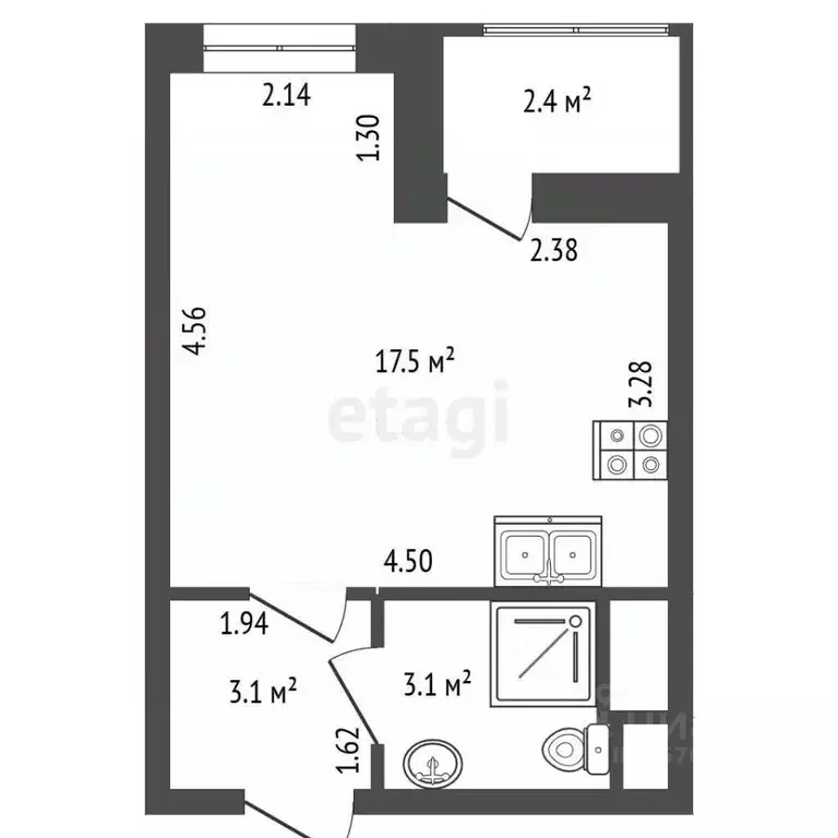 Студия Санкт-Петербург Кузнецовская ул., 58к4 (23.7 м) - Фото 2