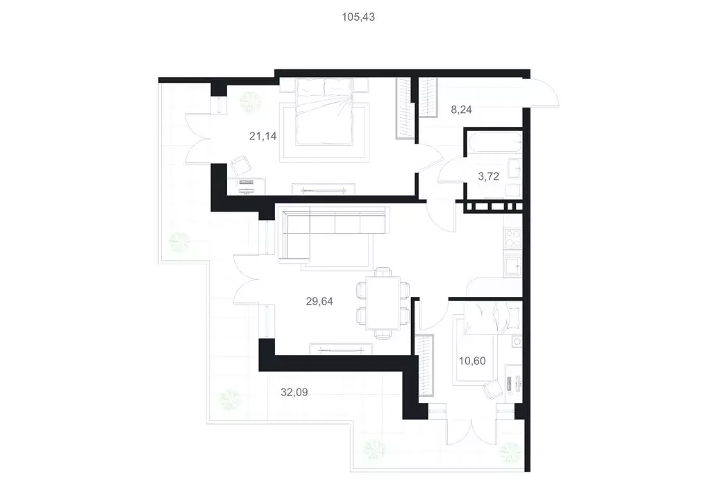 2-комнатная квартира: Каспийск, улица М. Халилова, 1А (105.43 м) - Фото 1