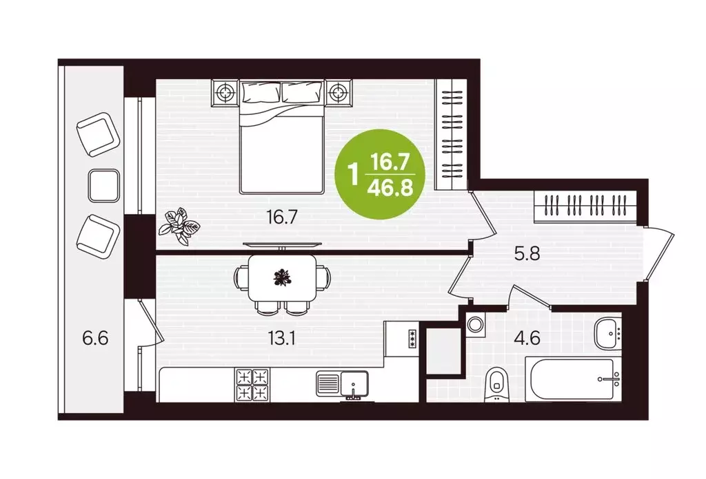 1-комнатная квартира: Новочебоксарск, улица 10-й Пятилетки, 5 (46.8 м) - Фото 2