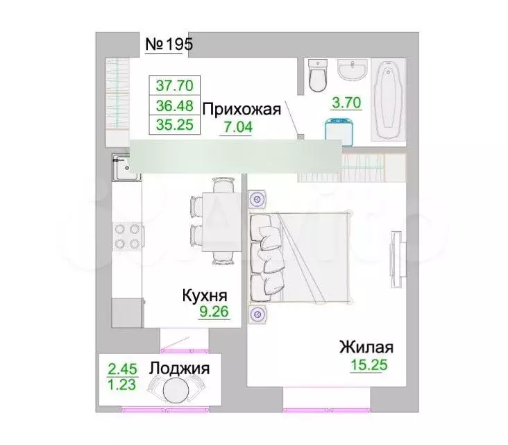 1-к. квартира, 36,5 м, 2/9 эт. - Фото 1