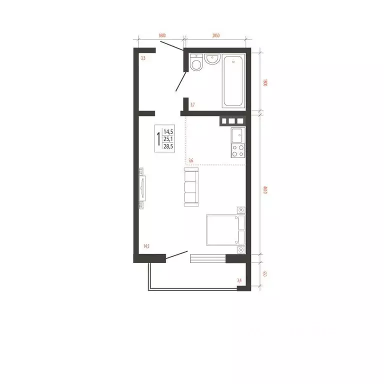 1-к кв. Иркутская область, Иркутск Свои Вместе жилой комплекс (28.5 м) - Фото 1