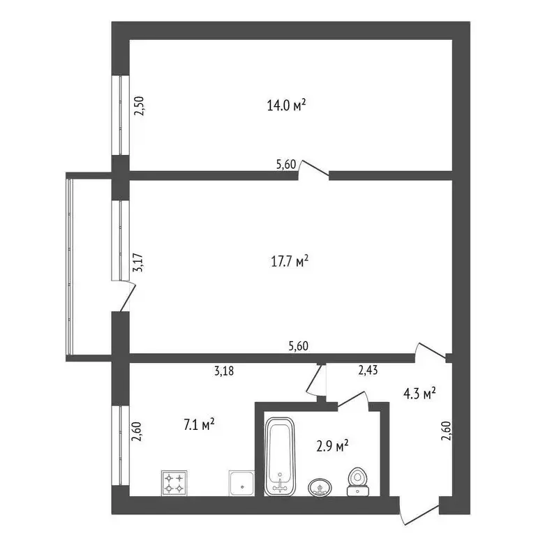2-комнатная квартира: Благовещенск, улица Чайковского, 20/2 (46 м) - Фото 0