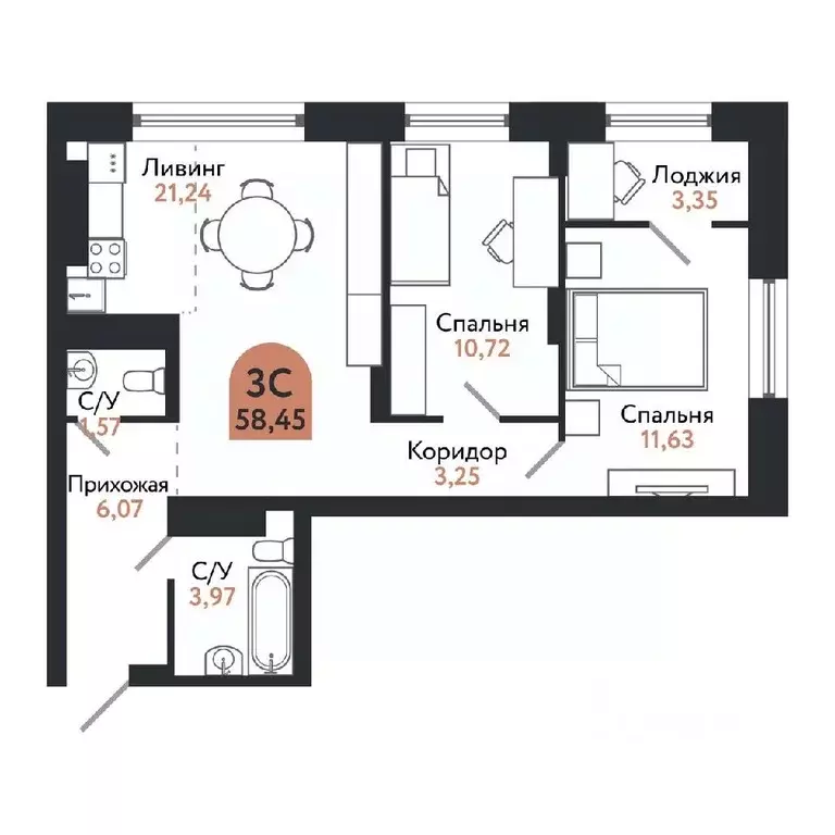 3-к кв. Томская область, Томск просп. Ленина, 206В (58.45 м) - Фото 0