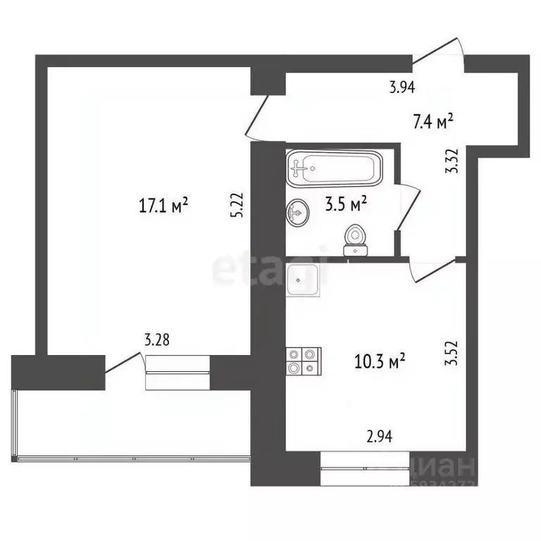 1-к кв. Архангельская область, Архангельск ул. Гагарина, 43 (38.3 м) - Фото 1