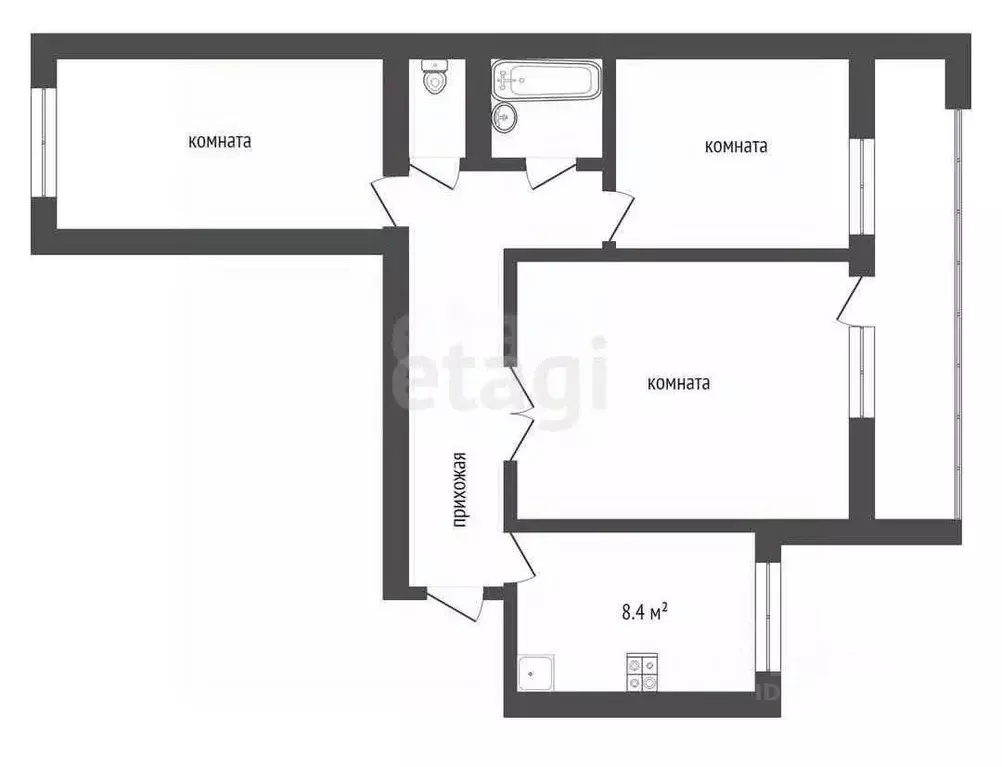 3-к кв. Калужская область, Калуга ул. Салтыкова-Щедрина, 72 (58.0 м) - Фото 2
