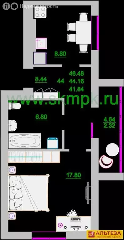 1-комнатная квартира: Зеленоградск, улица Тургенева, 16Ак2 (44.6 м) - Фото 0