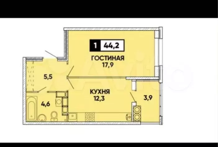 1-к. квартира, 44,2 м, 20/24 эт. - Фото 0