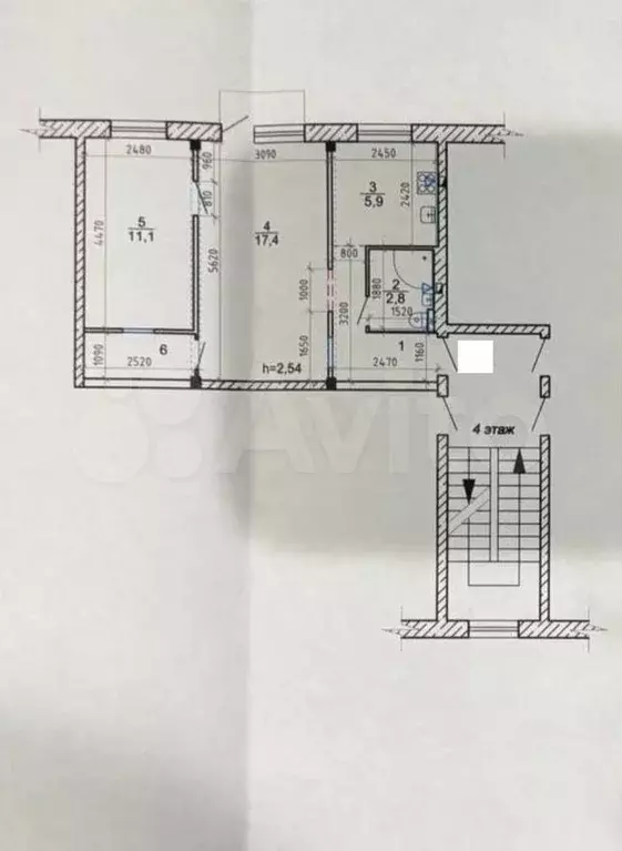 2-к. квартира, 44,4 м, 4/5 эт. - Фото 0