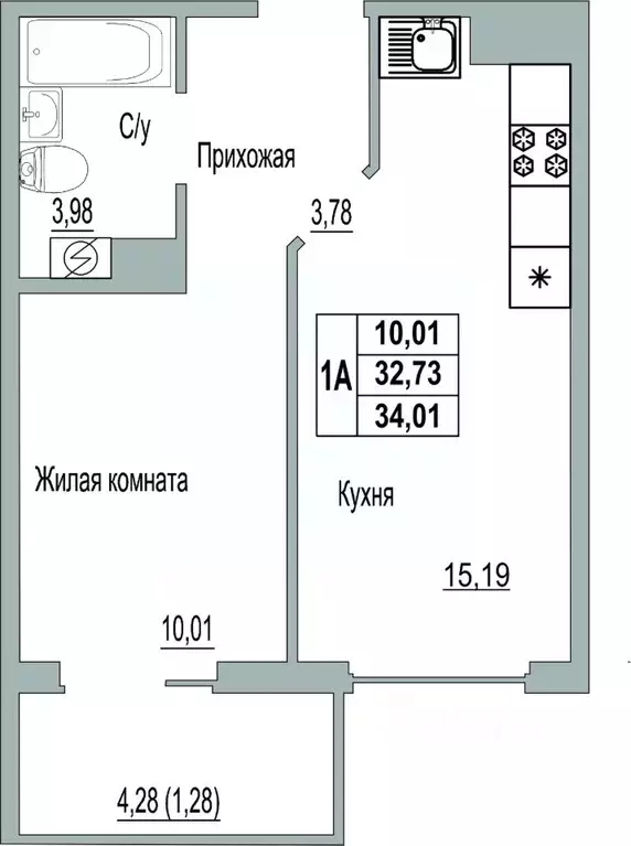 1-к кв. Псковская область, Псков Линейная ул., 85 (34.01 м) - Фото 0