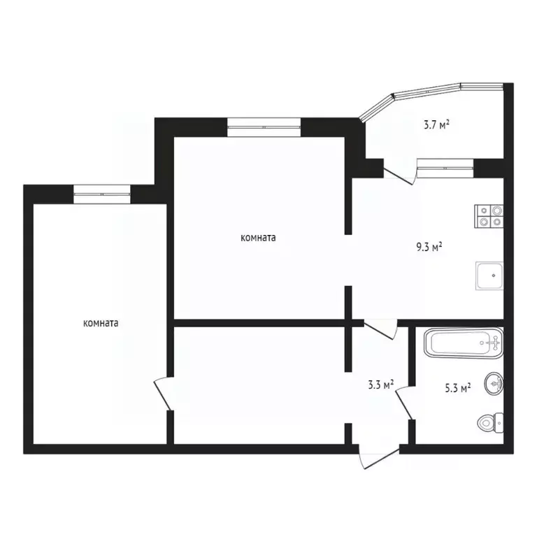 2-к кв. Тюменская область, Тюмень ул. Валентины Трофимовой, 13 (59.0 ... - Фото 2