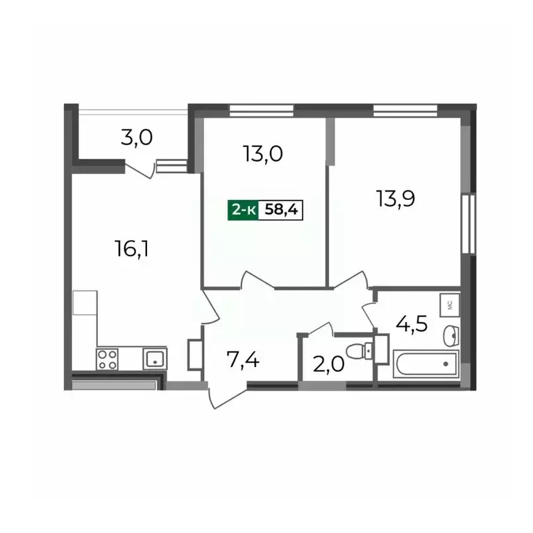 2-к кв. Владимирская область, Владимир Веризино мкр, Веризино лайф ... - Фото 1