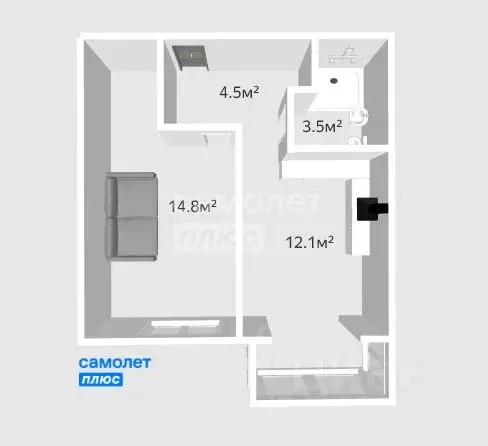 1-к кв. Карелия, Петрозаводск проезд Дивизионный, 4 (34.9 м) - Фото 2