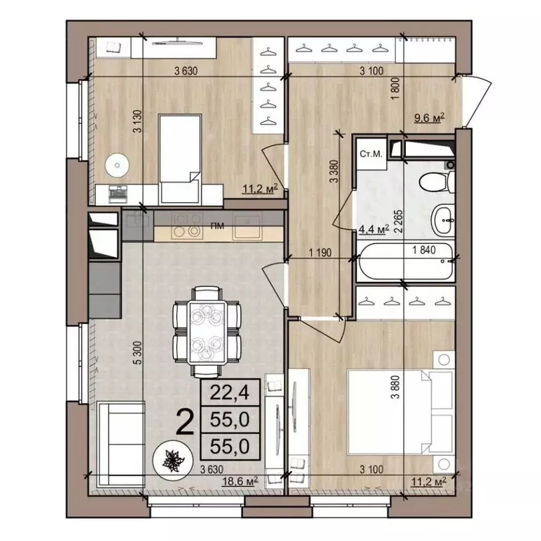 2-к кв. Рязанская область, Рязань ул. Новоселов, 33Б (55.0 м) - Фото 1