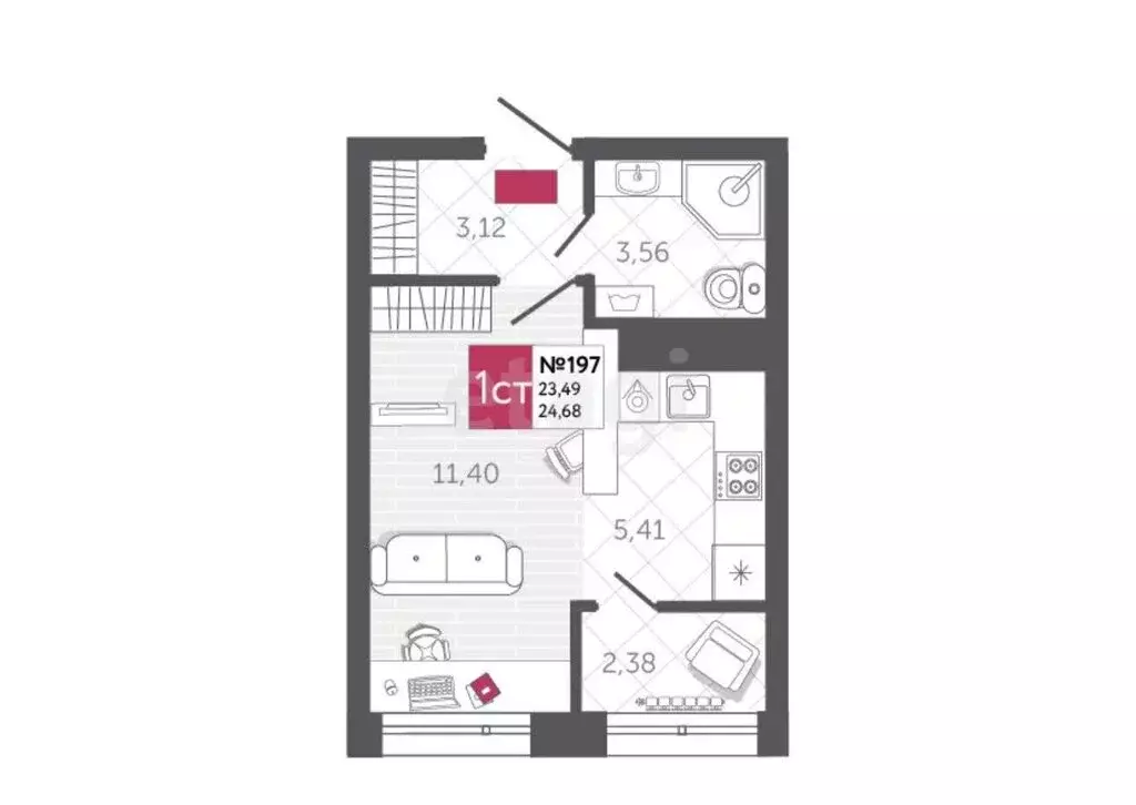 Квартира-студия: Тула, Калужское шоссе, 20к2 (25 м) - Фото 1